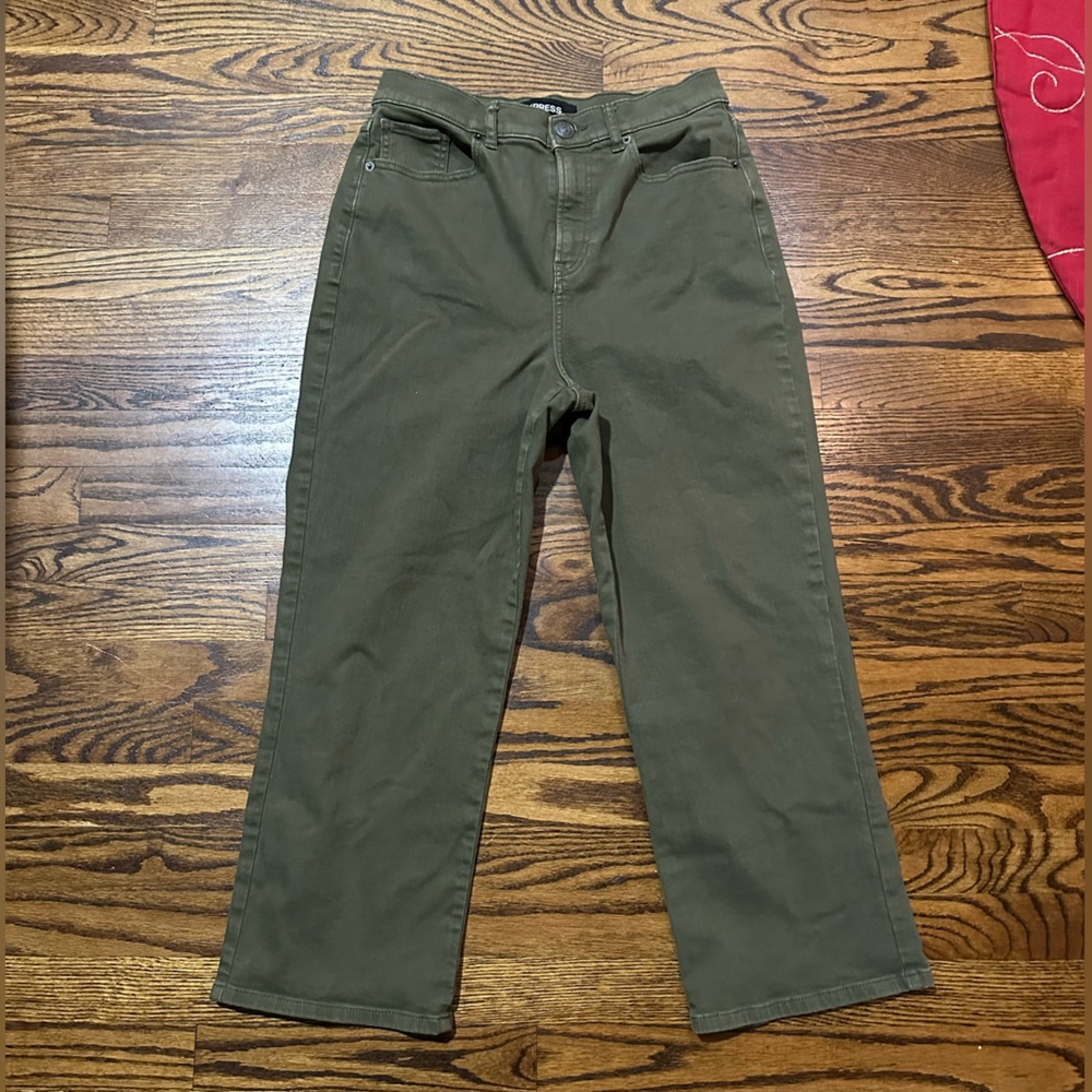 Express Cropped Wide Leg Dark Olive Chinos